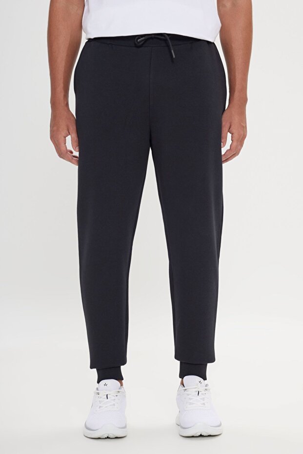 Men's Black Standard Fit Regular Cut 3 Thread Fleece Cotton Comfortable Sweatpants