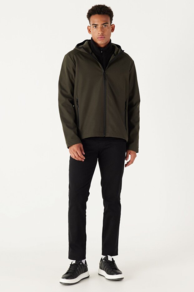Erkek Yeşil Standart Fit Normal Kesim Dik Yaka Softshell Mont - 4