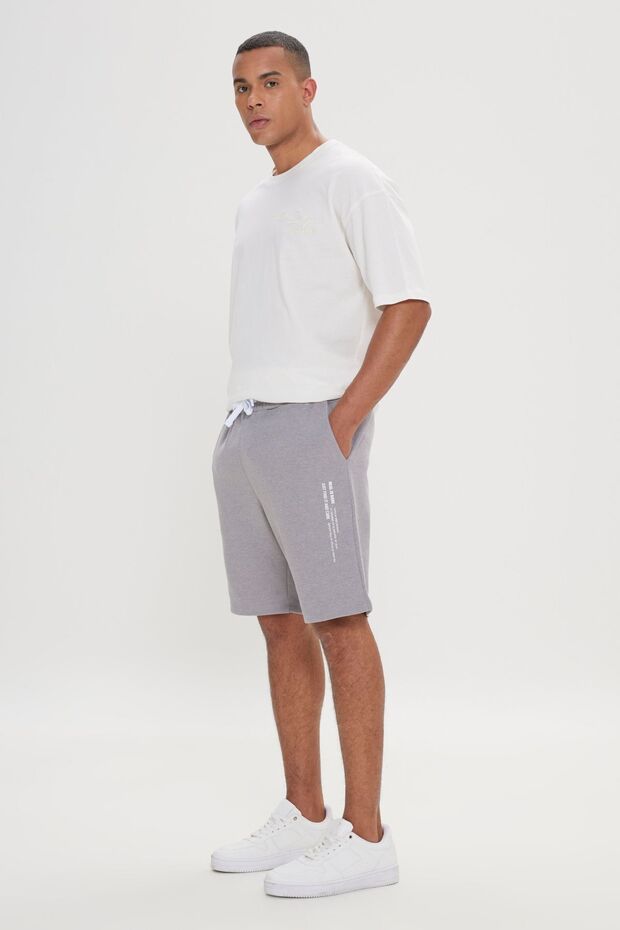 Erkek Gri Melanj Standart Fit Normal Kesim Cepli Rahat Örme Şort - 3