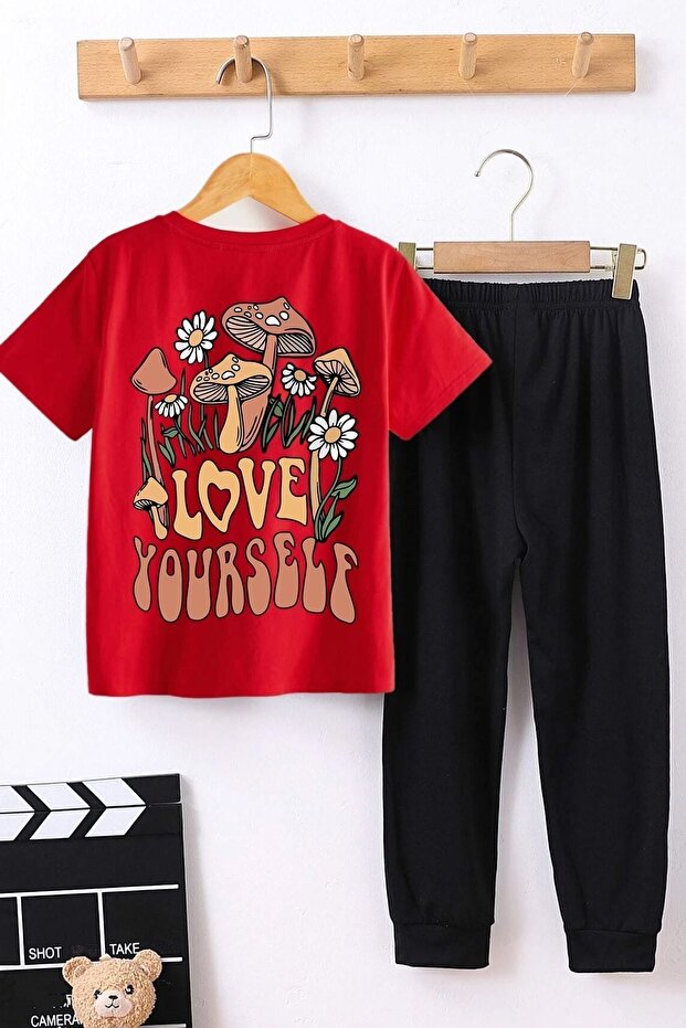 Children's Love Yourself Printed Bottom - Top Tracksuit Set