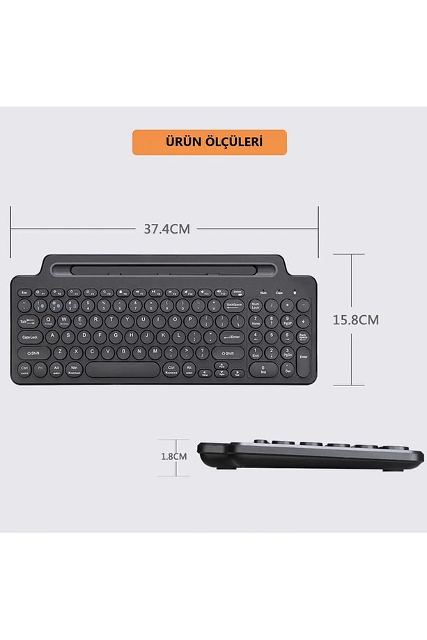 Bluetooth Klavye +2.4Ghz Kablosuz Kendinden Standlı Tablet Telefon Tv PC Android IOS Windows Numerik - 7