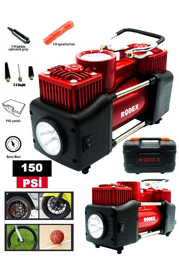 RDX 135 Bar Yüksek Basınçlı Araç Yıkama + 150 Psi Çift Pistonlu Kompresör Lastik Şişir - 3