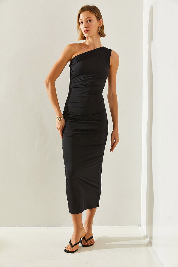 Kadın Polo Tek Omuz Drape Detaylı Midi Boy Elbise 60251437 - 3
