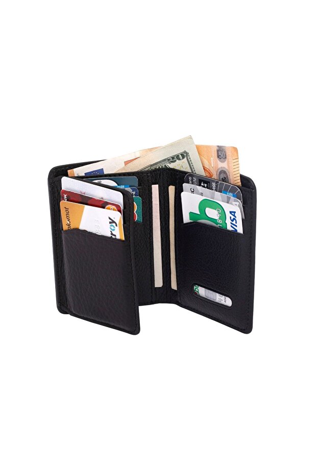 Genuine Leather Unisex Black Wallet Card Holder Sports Model