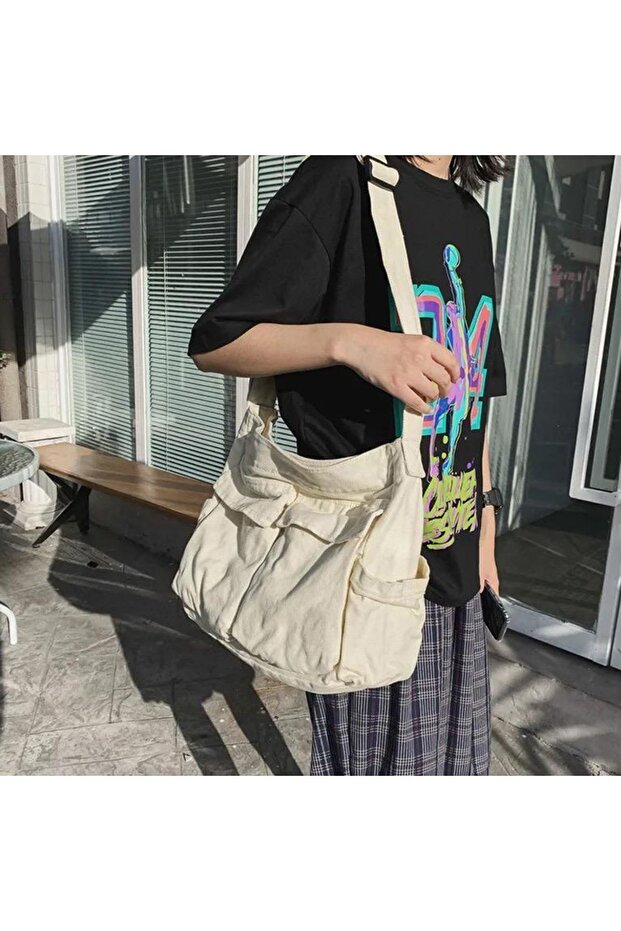 Krem Krinkıl Postacı Çanta - 1