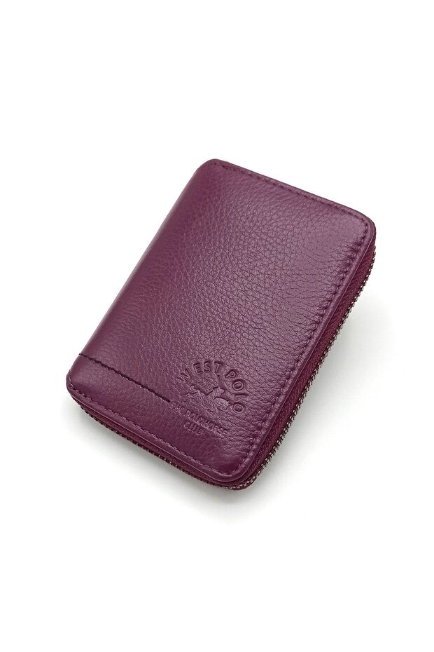 West Polo Genuine Leather Zippered Unisex Wallet Card Holder