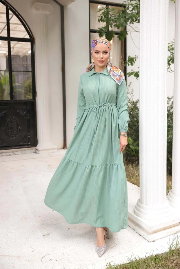 Mint Hijab Dress - Lace-up Waist and Wrap