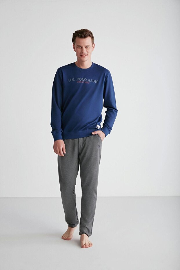 - Men's Navy Blue Round Collar Pajama Set 18757