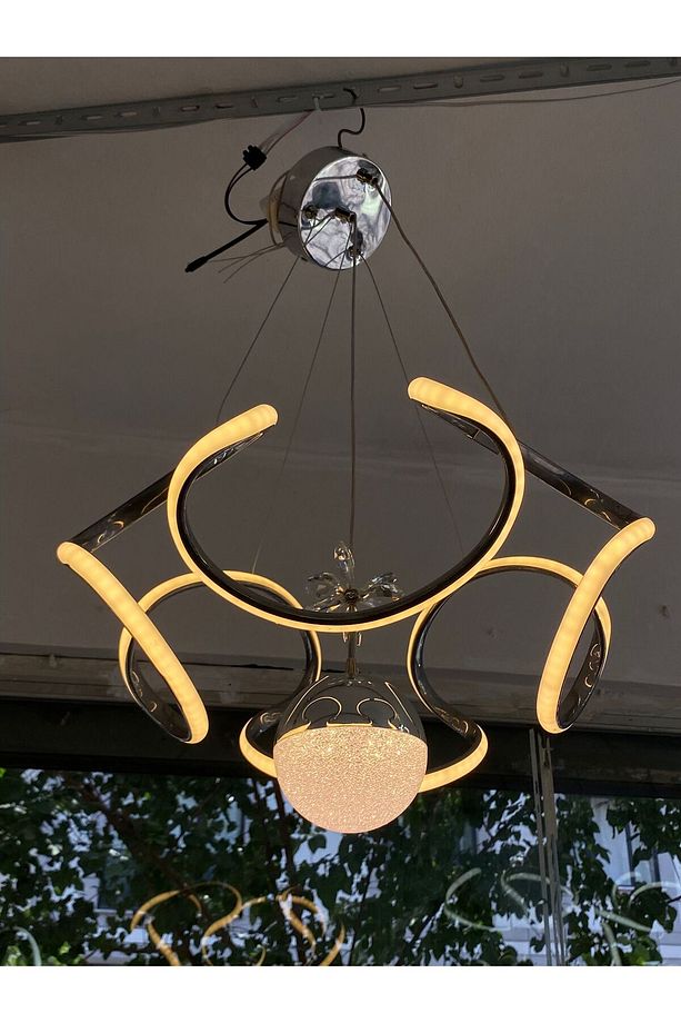 Modern Ledli Kumandalı Dünya Krom  Model Sarkıt Avize - 1