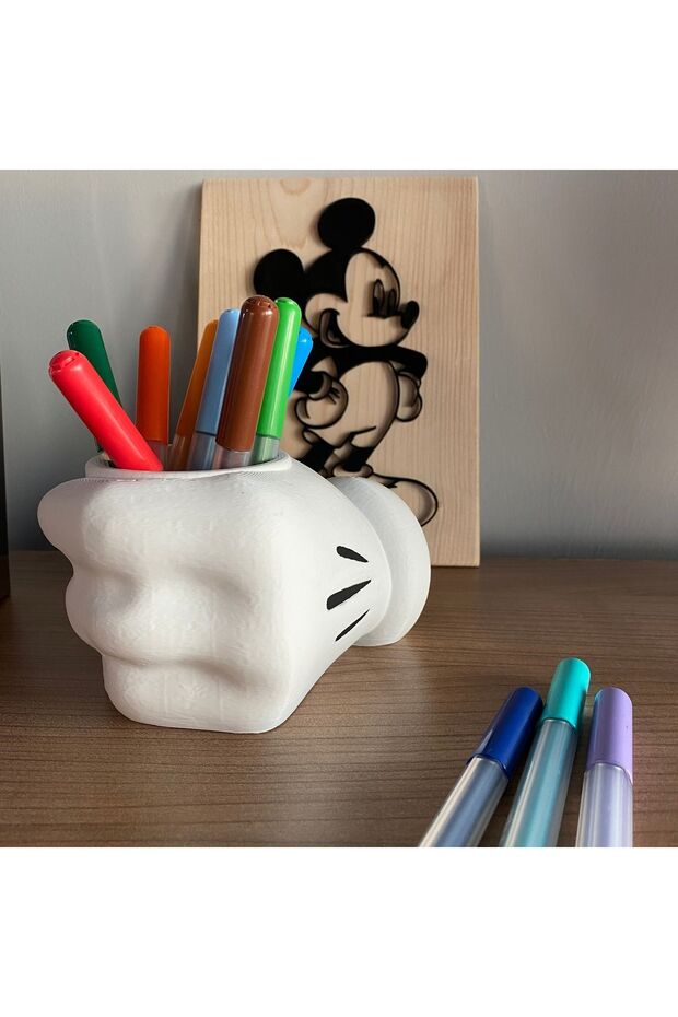 Mickey Mouse El Şeklinde Kalemlik Dekoratif Çok Amaçlı Kullanılabilir Saksı ve Fırçalık Organizer - 3