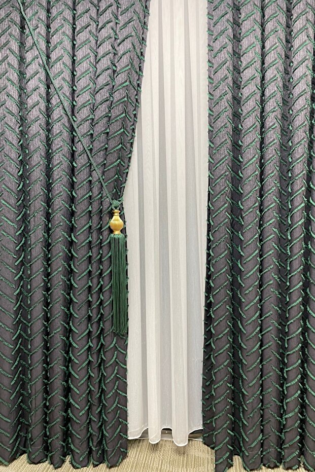 Harmony Series Tasseled Background Curtain Green - Pleated Free