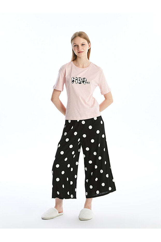 Elastic Waist Polka Dot Women's Capri Pajama Bottoms