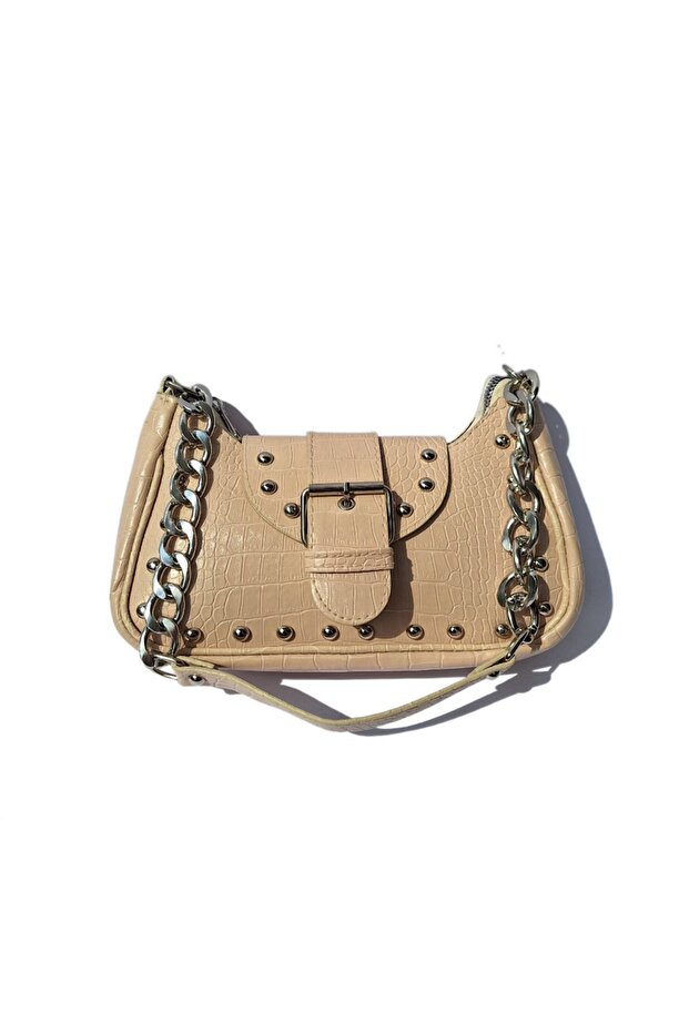 Bony Zımbalı Timsah Desenli Latte Kol Çantası - 1