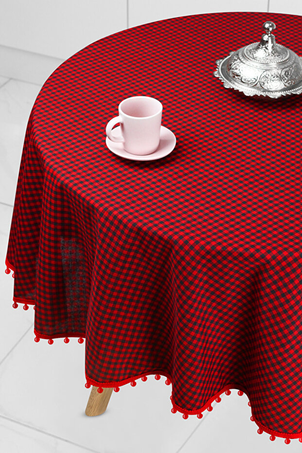 بوميل القماش القطني جولة بوم بوم مفرش المائدة القماش القطني جولة - 2