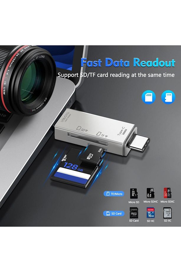 USB / Type-C /mikro USB Kart Okuyucu Card reader OTG USB 3.0   TF kamera Mini SD 6 IN 1 - 4