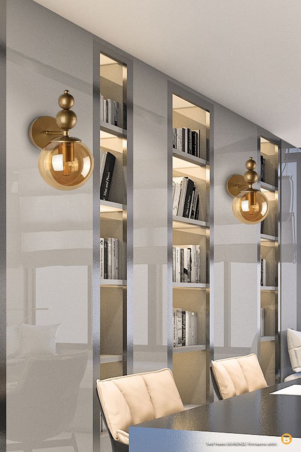 Modern Bal Camlı Pilli Aplik 1 ADET Tak Çalıştır Aç Kapa Butonlu Kablosuz Eskitme Gold Sarı - 2