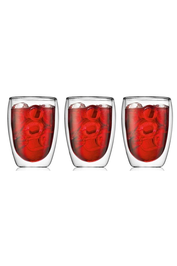 Yeni Tasarım Çift Cidarlı Borosilikat Cam Şeffaf Cam Bardak 350 Ml - 3 Adet 2772 - 1
