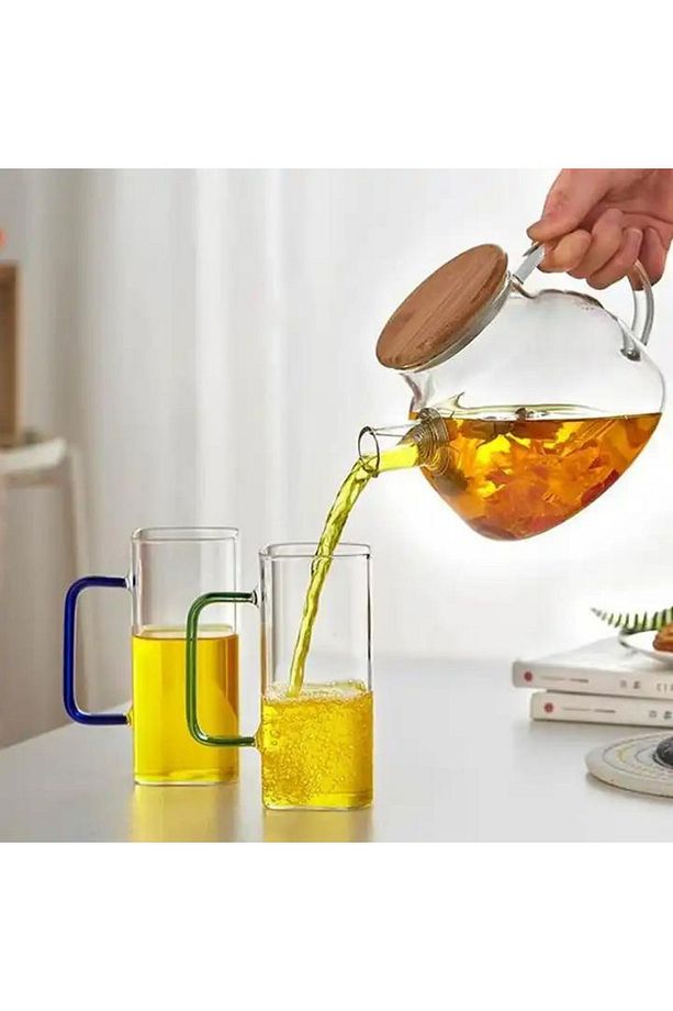 Yeni Nesil Kare Cam Sarı Kulplu Latte,meşrubat,nescafe,süt,su Bardağı 350 ml 4 Adet - 7