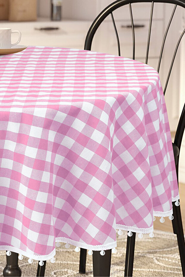 بوميل القماش القطني جولة بوم بوم مفرش المائدة القماش القطني جولة - 4