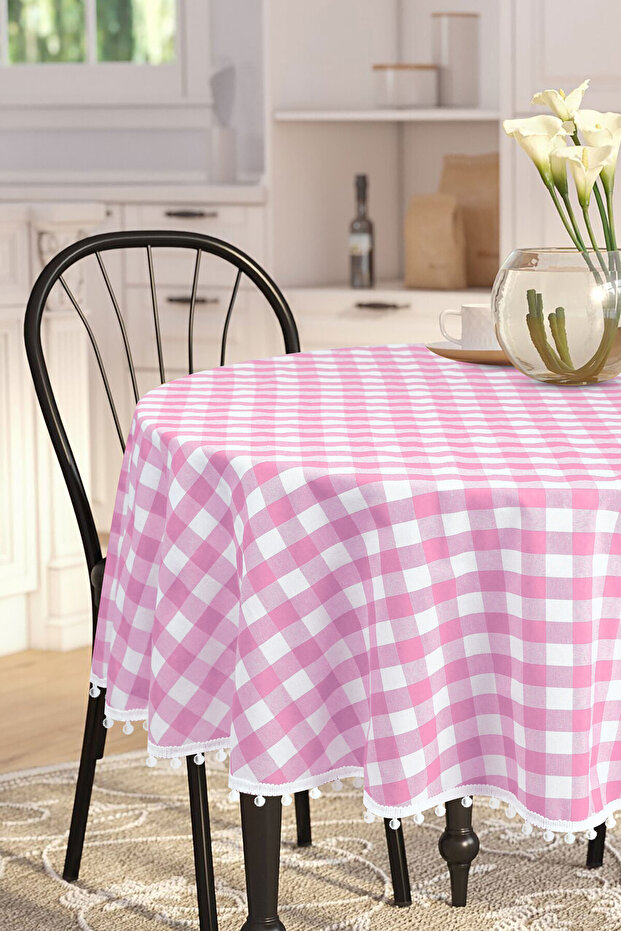 بوميل القماش القطني جولة بوم بوم مفرش المائدة القماش القطني جولة - 2