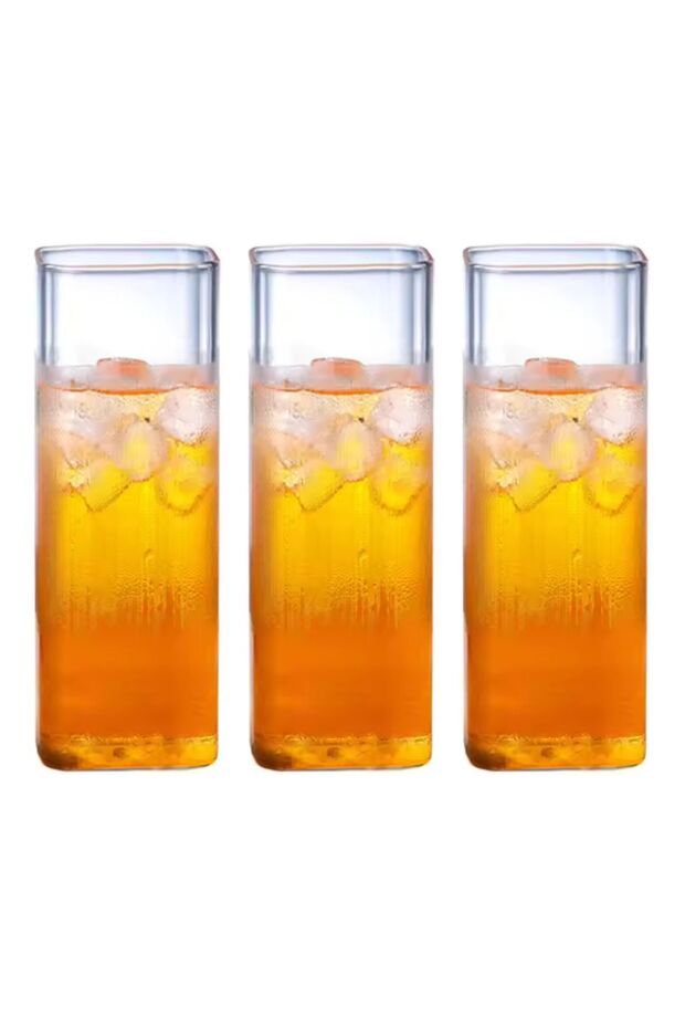 Yeni Stil Kare Cam Latte,Kahve,Meşrubat,smoothie Bardağı 450 ML 3 Adet - 1
