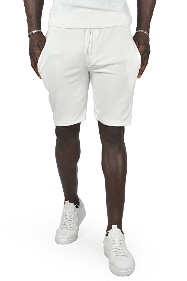 White Lycra Men's Pique Combed Cotton Shorts - Elastic Waist, Laced -2402391