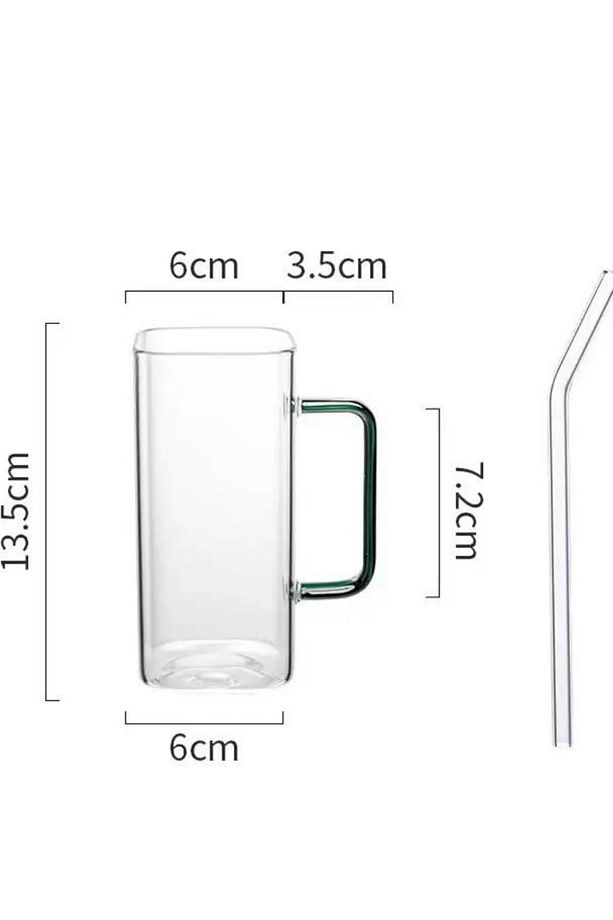 Yeni Nesil Kare Cam Sarı Kulplu Latte,meşrubat,nescafe,süt,su Bardağı 350 ml 4 Adet - 9