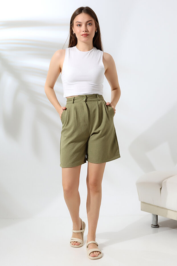 Keten Diz Üstü Şort - 2