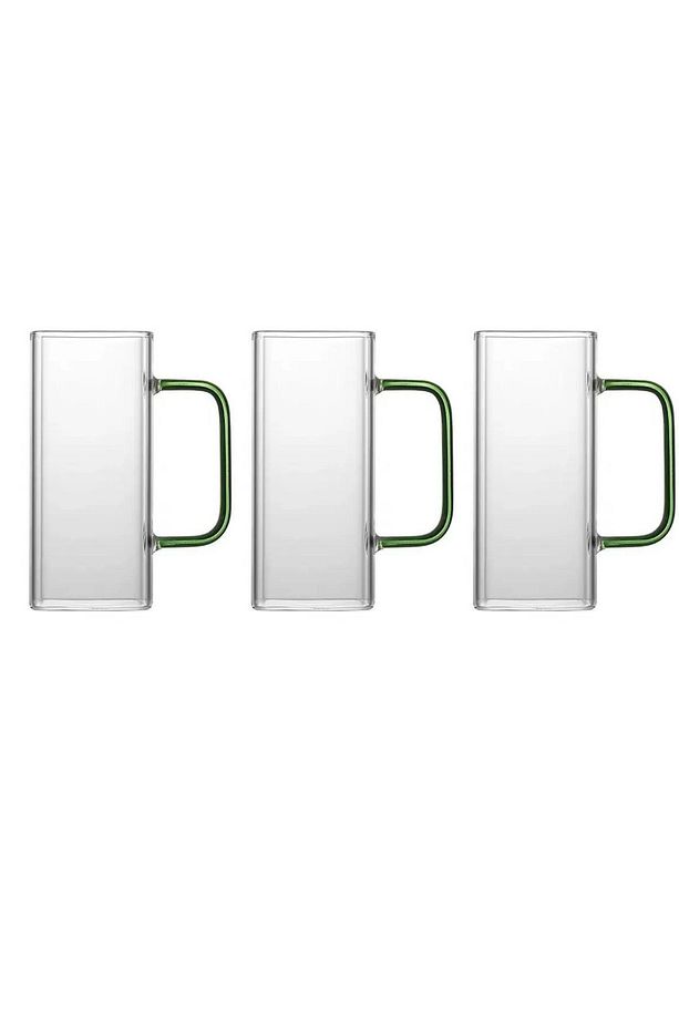 Yeni Nesil Kare Cam Yeşil Kulplu Latte, Meşrubat, Neskafe, Süt, Su Bardağı 350 ml 3 Adet - 1
