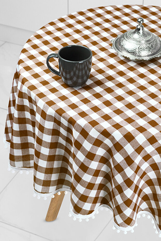 Bommel Gingham Round Pompom Tablecloth Gingham Round - 3