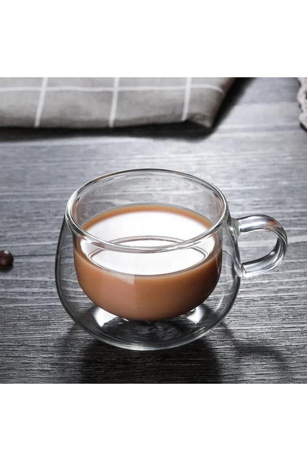 Yeni Tasarım Çift Cidarlı 200 ml Kulplu Cam Bardak, Neskafe Fincanı, Çay Kupası, 3 Adet 2673 - 7