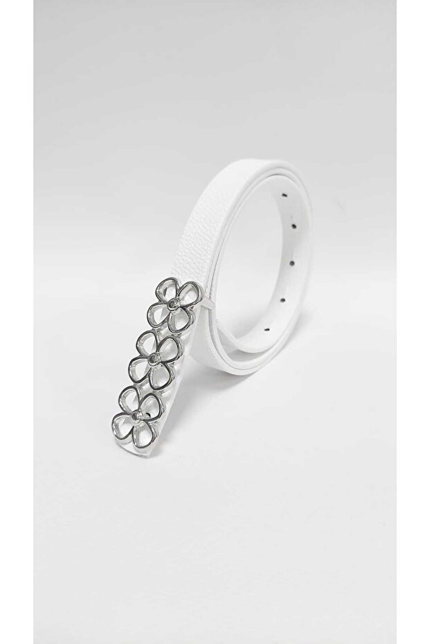 Kadın Çift Yönlü Gümüş Tokalı İnce Kemer - 3