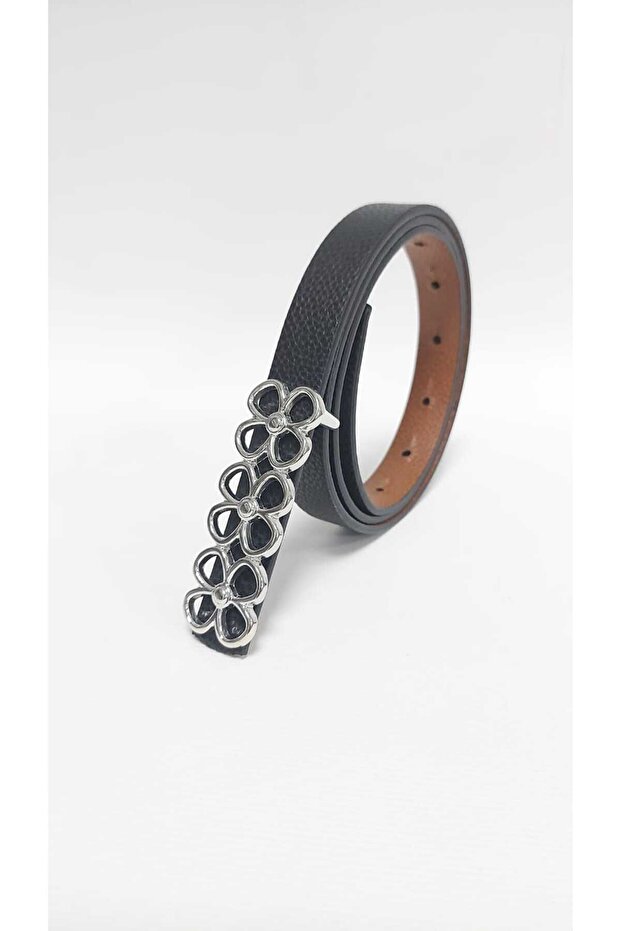 Kadın Çift Yönlü Gümüş Tokalı İnce Kemer - 2