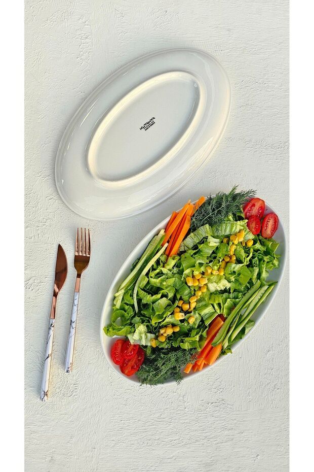Microwaveable Chef Taste of 32 cm Boat Plate Cream Bonnet Porcelain Salad 1 Piece Porse