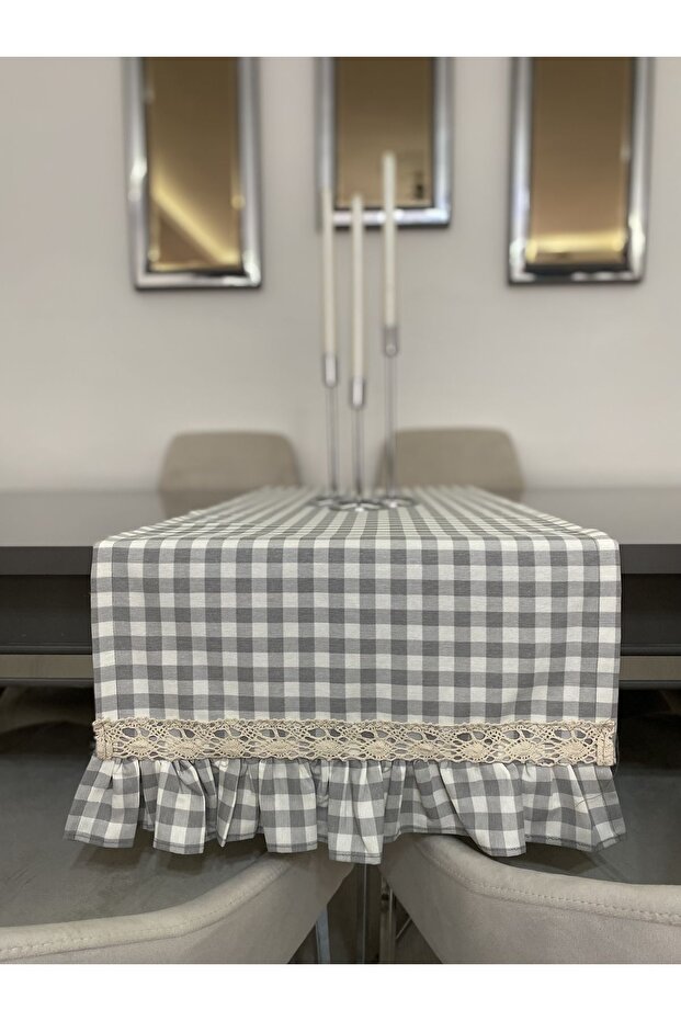Gingham Frilly Runner 40x140 cm (special size made)