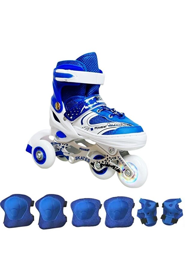 Children's Skates Double Row Adjustable Practice Skating with Knee and Elbow Pads Set - 1