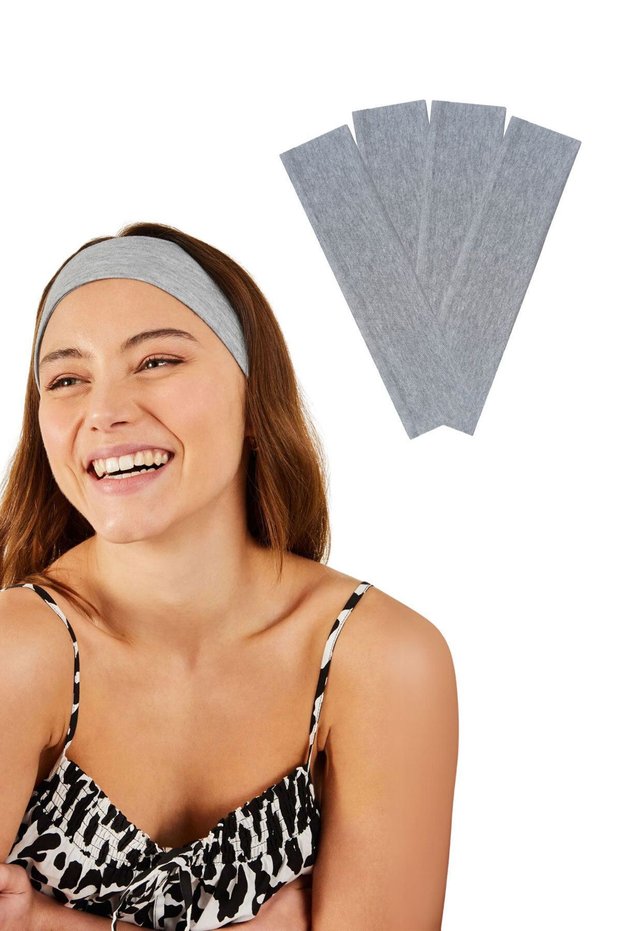 4-Piece Cotton Stretchy Bandana Set for Running, Trekking, Gym, Yoga, Pilates, and Sports, Grey Melange