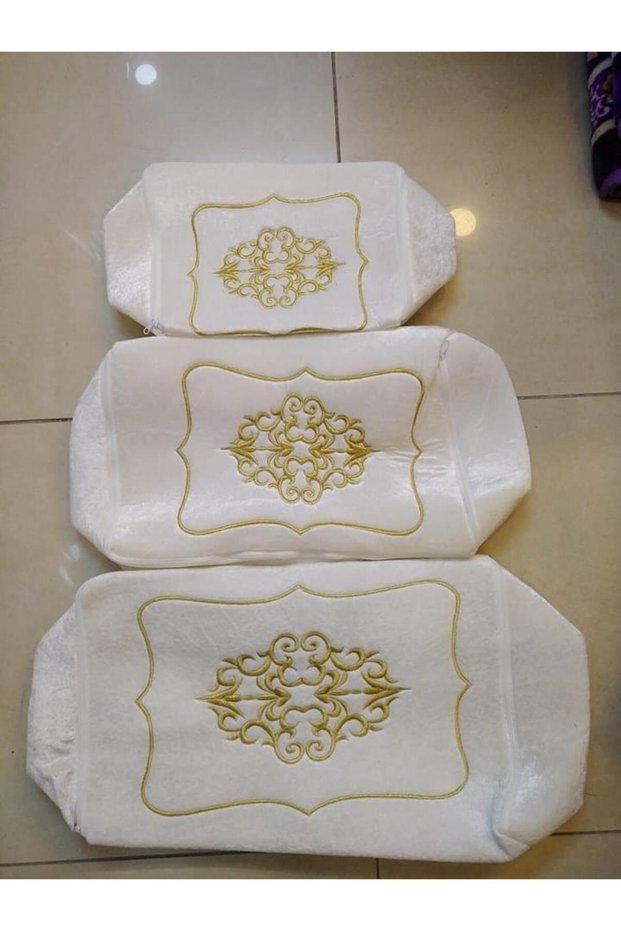 Sarayli Home Velvet Gold Embroidered 3-Piece Bundle Engagement Bride Groom Burcu Gold