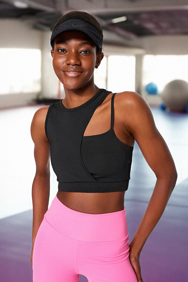 Knitted Sports Bra with Black Mid Support/Styling Rope Strap THMSS23SS00017