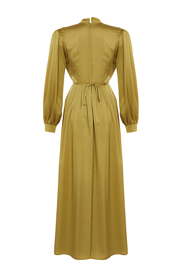 Olajzöld szatén ROSE részletesen szőtt estélyi ruha estélyi ruha TCTSS24DB00070 - 7