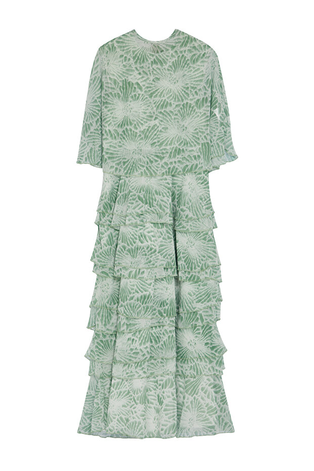 Zöld virágos szoknya réteges sifon szőtt estélyi ruha TCTSS24DB00007 - 8