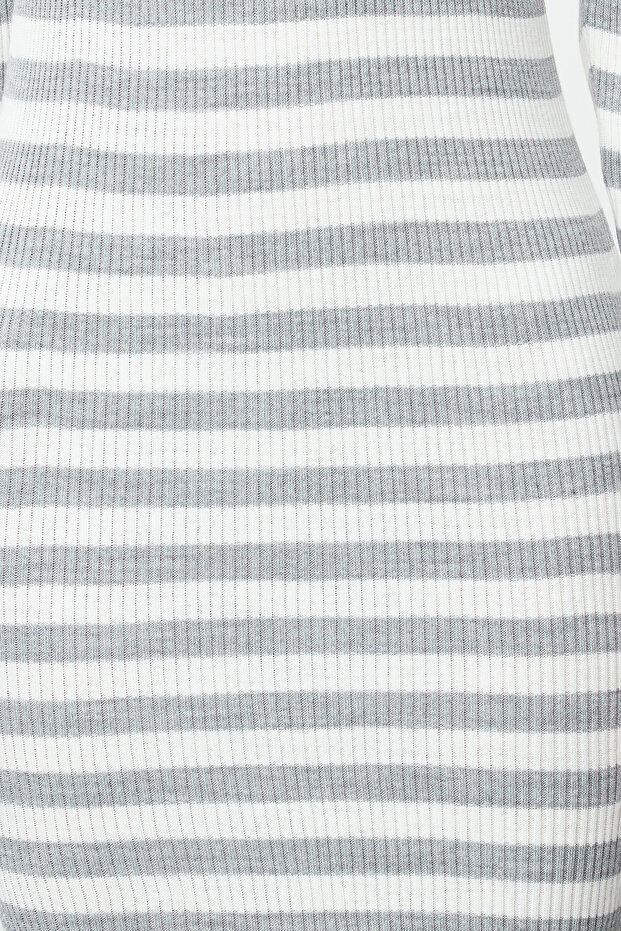 Gri Midi Triko Basic Çizgili Elbise TWOAW23EL00018 - 3