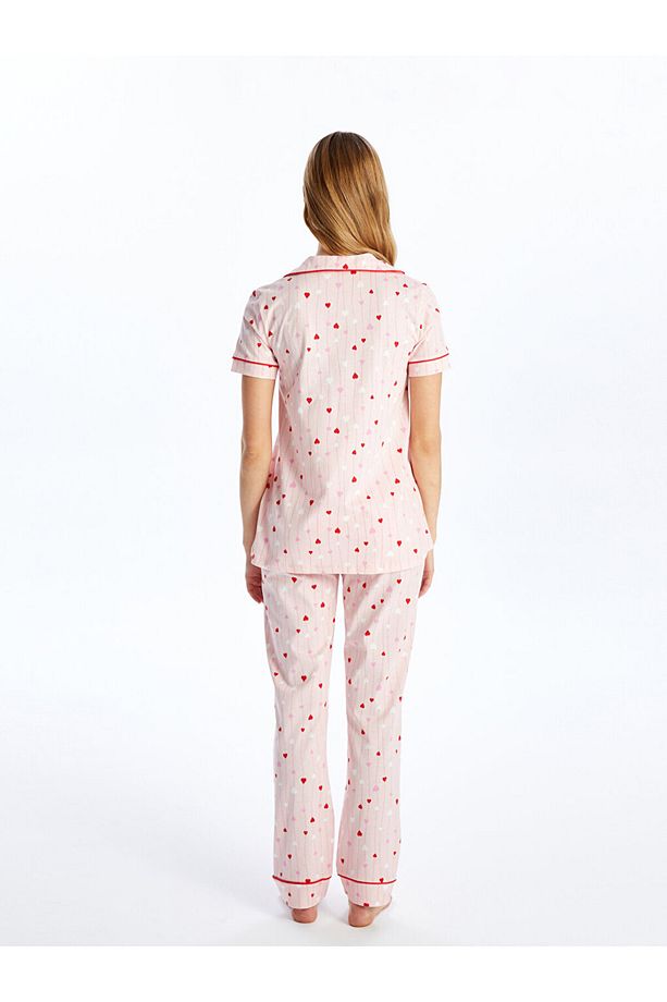 Gömlek Yaka Desenli Kısa Kollu Hamile Pijama Takımı - 5