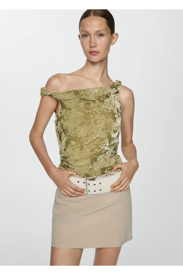 Kadife detaylı drape bluz - 1