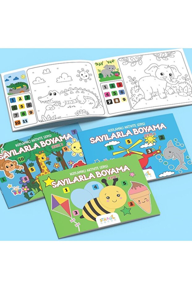 STAAU Çocuk Kodlamalı Aktivite Serisi - Sayılarla Boyama Kitabı - 3'lü Set - Seviye 1-2-3 (3 Kitap)
