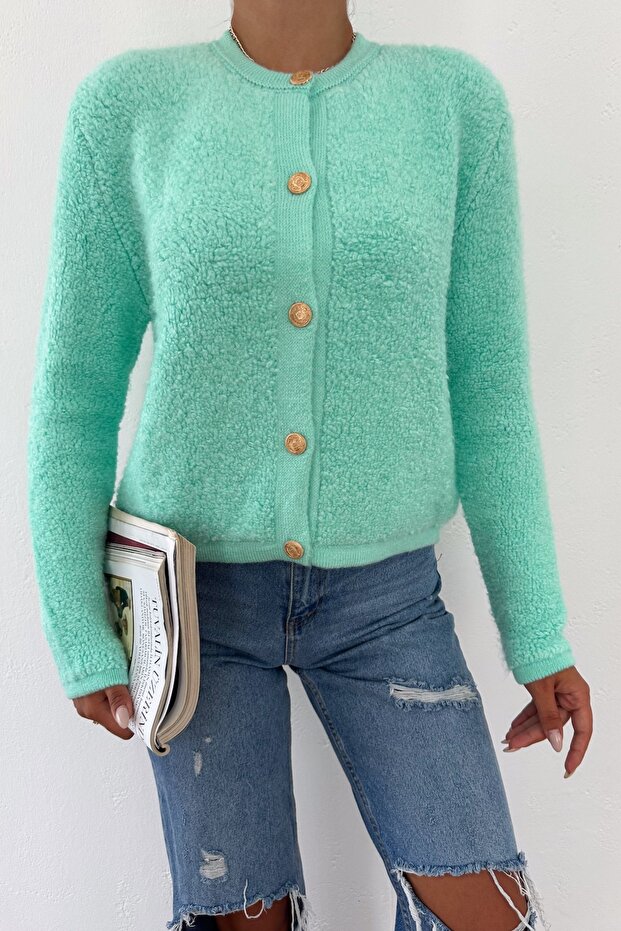 Cardigan de pluș de culoare mentă - 1