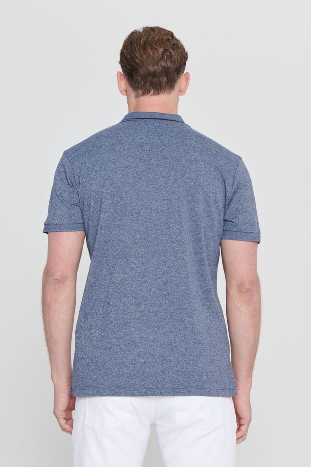 Erkek Lacı Melanj Slim Fit Dar Kesim Fermuarlı Polo Yaka Pamuklu Kısa Kollu Tişört - 5