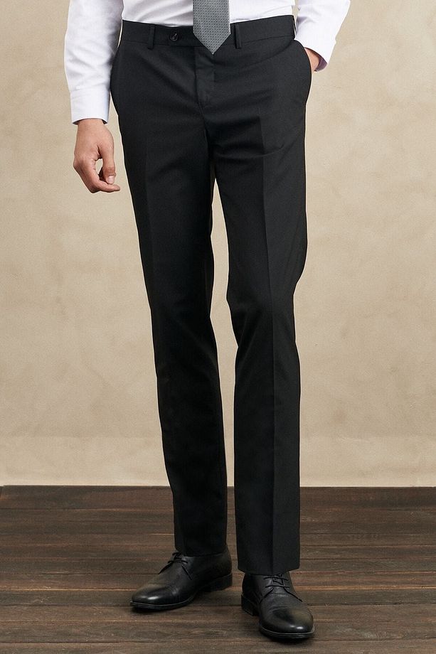 Erkek Siyah Slim Fit Dar Kesim Mono Yaka Yünlü Yelekli Su Ve Leke Tutmayan Nano Takım Elbise - 7