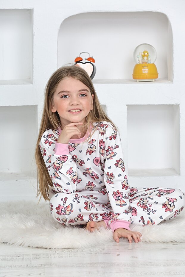 Girl's Long Sleeve Colorful Crispy Printed Pajamas Set