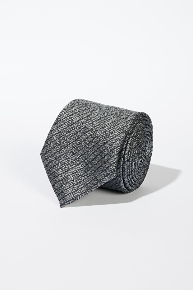 Men's Grey-Navy Blue Patterned Tie